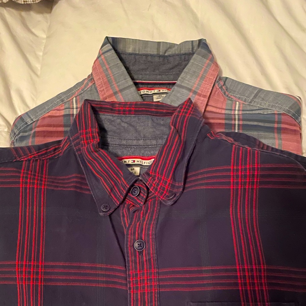 2 Tommy Hilfiger dress shirts.